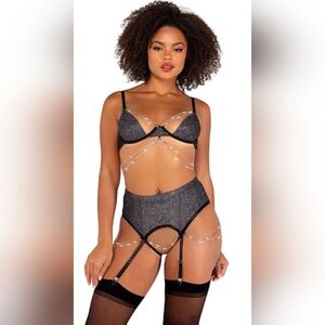 ROMA | "Diamond Dreams" Crotchless Bra Set in Black sz XS